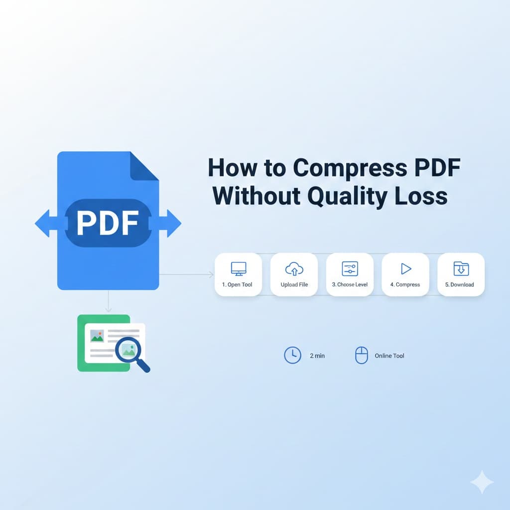PDF compression process illustration showing file size reduction